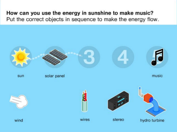 Energy Flows screenshot showing how energy in sunshine can be used to make music