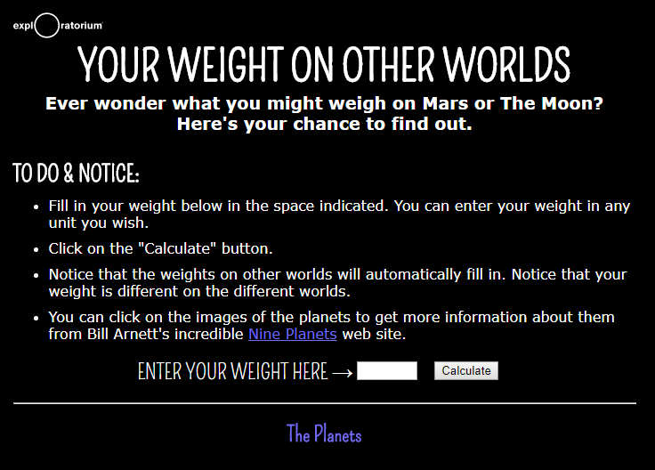Your Weight on Other Worlds | WowScience - Science games and activities ...